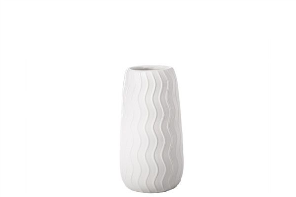 Ceramic Round Vase With Vector Column Pattern Design Body Matte Finish White (Pack Of 6) 11065 By Urban Trends