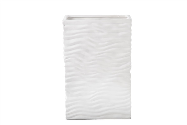 Ceramic Tall Rectangle Vase With Embossed Wavy Pattern Design Body Lg Matte Finish White (Pack Of 2) 11080 By Urban Trends