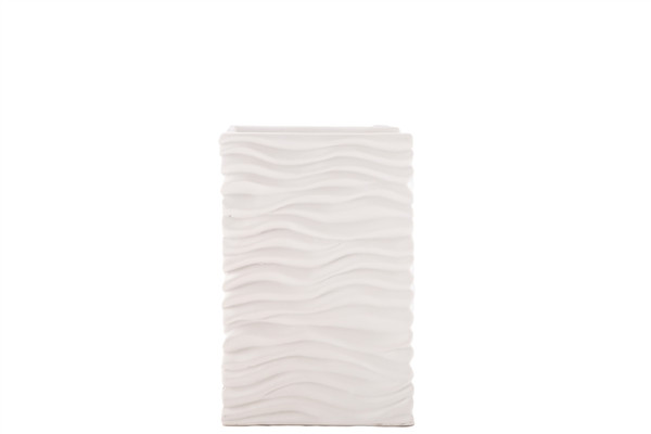 Ceramic Tall Rectangle Vase With Embossed Wavy Pattern Design Body Sm Matte Finish White (Pack Of 4) 11081 By Urban Trends