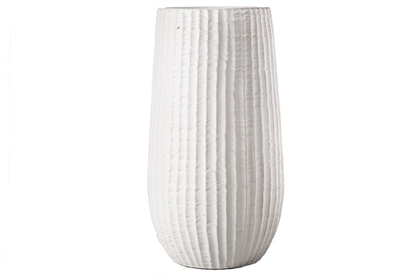 Ceramic Round Vase With Debossed Visual Element Column Pattern Design Body And Tapered Bottom Lg Matte Finish White (Pack Of 2) 11475 By Urban Trends