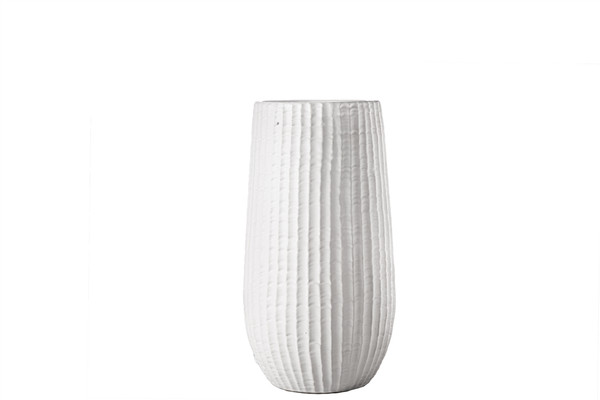 Ceramic Round Vase With Debossed Visual Element Column Pattern Design Body And Tapered Bottom Sm Matte Finish White (Pack Of 4) 11476 By Urban Trends