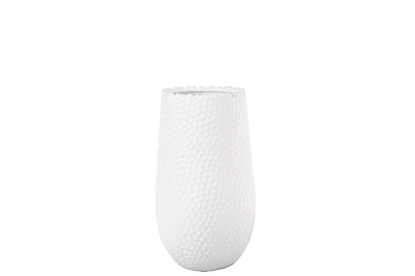 Ceramic Round Vase With Uneven Lip And Dimpled Pattern Design Body Sm Matte Finish White (Pack Of 2) 11478 By Urban Trends