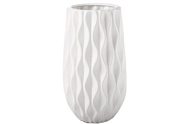 Ceramic Round Vase With Embossed Wave Design And Rounded Bottom Lg Finish Matte White (Pack Of 2) 11479 By Urban Trends