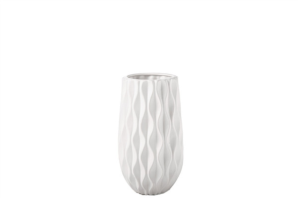 Ceramic Round Vase With Embossed Wave Design And Rounded Bottom Sm Matt Finish White (Pack Of 2) 11480 By Urban Trends