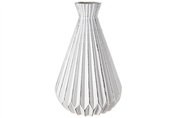 Ceramic Round Bellied Vase With Trumpet Mouth, Spike Patterned, Distressed Edges Design Body Matte Finish White (Pack Of 4) 12738 By Urban Trends