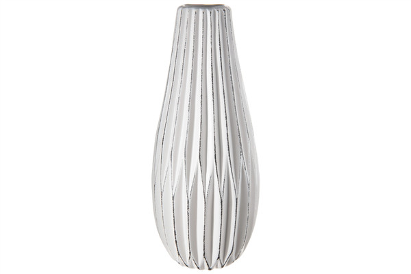 Ceramic Round Bellied Vase With Spike Patterned, Distressed Edges Design Body Matte Finish White (Pack Of 4) 12739 By Urban Trends