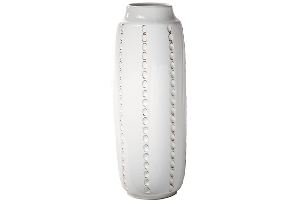 Ceramic Round Vase With Vertical Curled Threads Design Body Lg Gloss Finish White (Pack Of 4) 12752 By Urban Trends