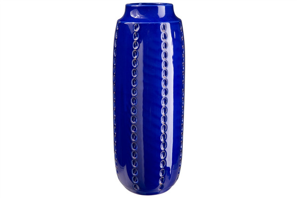 Ceramic Round Vase With Pressed Dotted Columns Design Body Lg Gloss Finish Navy Blue (Pack Of 4) 12754 By Urban Trends