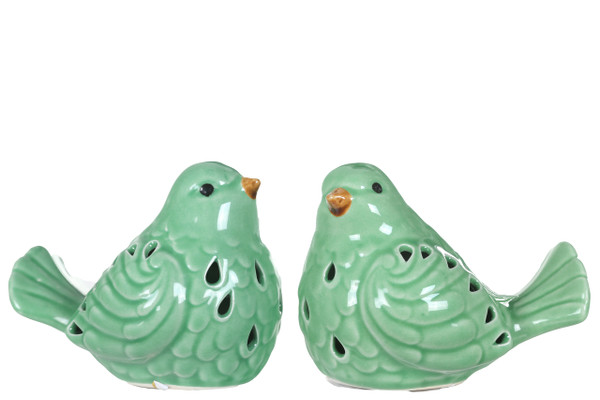 Porcelain Bird Figurine With Cutout Design Assortment Of Two Distressed Gloss Finish Green (Pack Of 6) 12904-AST By Urban Trends