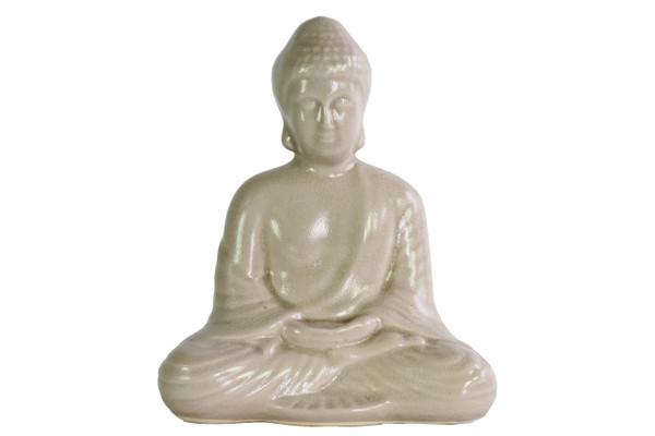 Ceramic Meditating Buddha Figurine With Rounded Ushnisha In Dhyana Mudra Gloss Finish Beige (Pack Of 6) 12941 By Urban Trends
