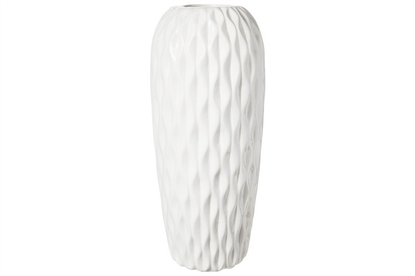Porcelain Round Vase With Pinch Pattern Design Body And Tapered Bottom Lg Gloss Finish White (Pack Of 4) 13006 By Urban Trends