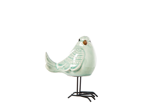 Porcelain Standing Bird Figurine With Open Beak And Metal Legs Design Gloss Finish Baby Blue (Pack Of 6) 13026 By Urban Trends