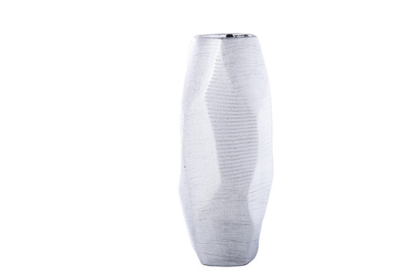 Ceramic Round Vase With Brushed Geometric Pattern Design Body Gloss Finish Silver (Pack Of 4) 15115 By Urban Trends