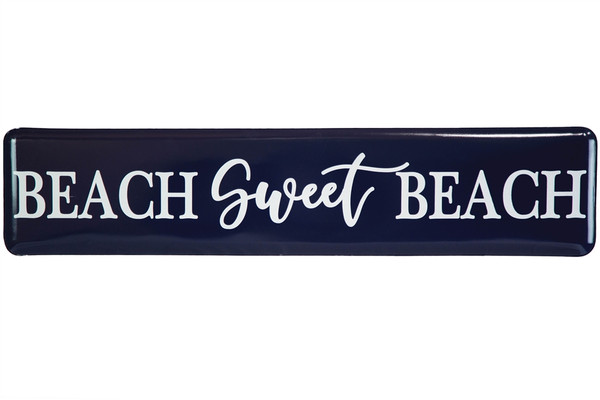 Metal Rectangle Wall Decor With "Beach Sweet Beach" Writing Painted Finish Sky Blue (Pack Of 4) 16915 By Urban Trends