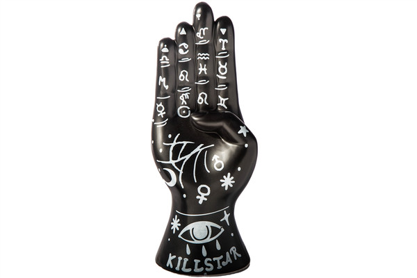 Ceramic Hand Astro Palmistry Figurine With Printed Labels Gloss Finish Black (Pack Of 4) 18508 By Urban Trends