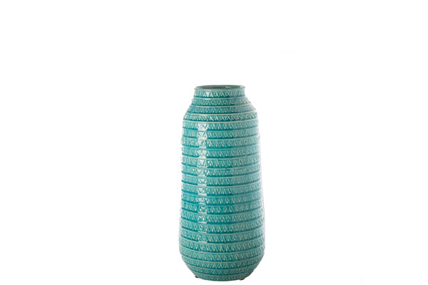 Ceramic Round Vase With Layered Tribal Pattern Design Body Md Gloss Finish Blue (Pack Of 4) 20619 By Urban Trends