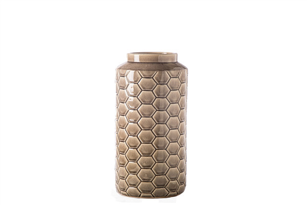 Ceramic Round Vase With Seamleass Octagon Pattern Design Body Sm Gloss Finish Light Brown (Pack Of 6) 20625 By Urban Trends