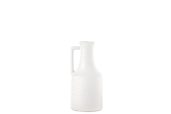 Ceramic Round Bottle Vase With Side Handle Sm Matte Finish White (Pack Of 6) 20630 By Urban Trends