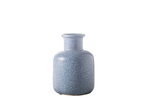 Ceramic Round Vase With Bottle Ring Mouth, Short Neck And Speckled Design Body Sm Gloss Finish Blue (Pack Of 6) 20657 By Urban Trends