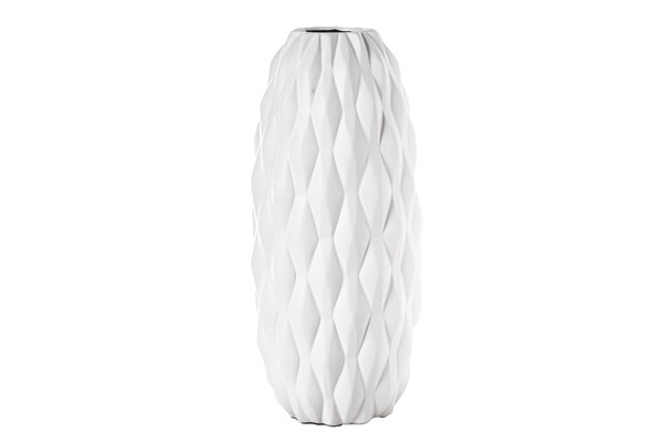 Porcelain Round Vase With Embossed Waving Pattern Design Body And Tapered Bottom Lg Matte Finish White (Pack Of 4) 21513 By Urban Trends