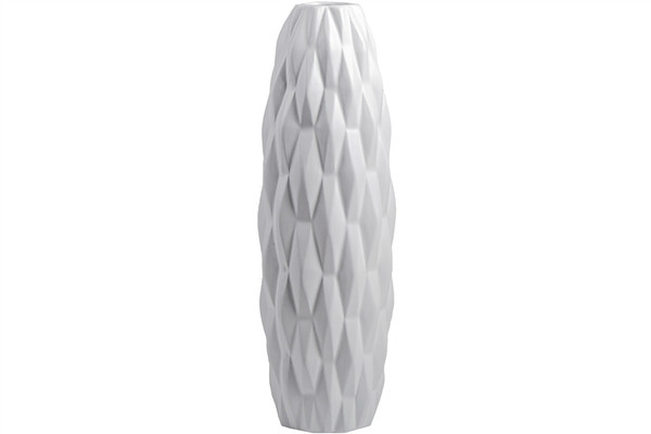 Porcelain Round Vase With Embossed Waving Pattern Design Body And Tapered Bottom Md Matte Finish White (Pack Of 4) 21514 By Urban Trends