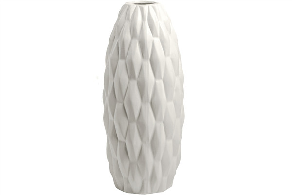 Porcelain Round Vase With Embossed Waving Pattern Design Body And Tapered Bottom Sm Matte Finish White (Pack Of 4) 21515 By Urban Trends