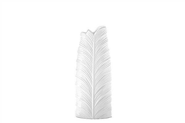 Ceramic Tall Oval Vase With Thick Layered Tropical Leaf Fence Pattern Design Body Sm Matte Finish White (Pack Of 6) 25068 By Urban Trends
