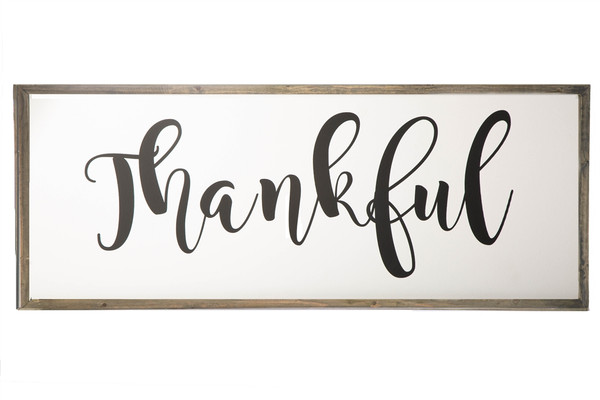 Wood Rectangular Wall Decor With "Thankful" Script Smooth Finish White (Pack Of 4) 26547 By Urban Trends