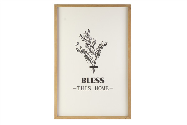 Wood Rectangle Wall Art With Frame And "Bless This Home" Writing Smooth Finish White (Pack Of 4) 26572 By Urban Trends