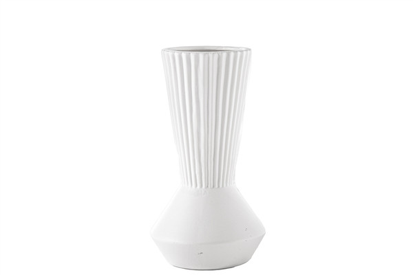 Ceramic Round Long Neck Vase With Trumpet Mouth In Corrugated Design Lg Matte Finish White (Pack Of 4) 28204 By Urban Trends