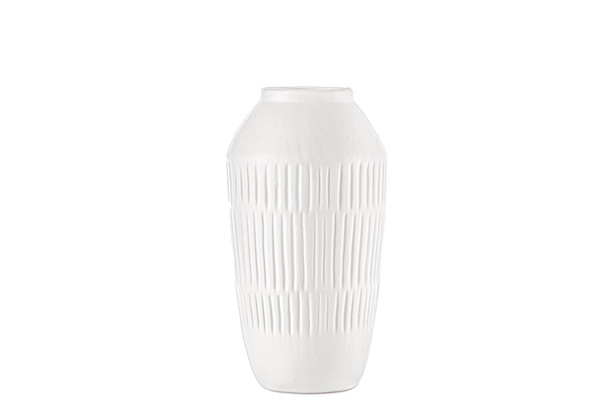 Ceramic Round Vase With Layer Banded Debossed Line Design Matte Finish White (Pack Of 4) 28208 By Urban Trends