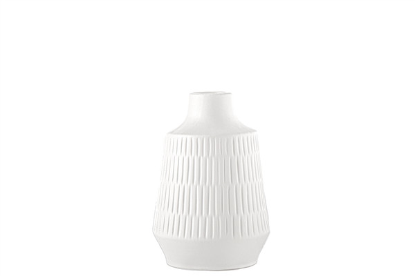 Ceramic Round Short Neck Vase With Layer Banded Debossed Line Design Matte Finish White (Pack Of 4) 28210 By Urban Trends