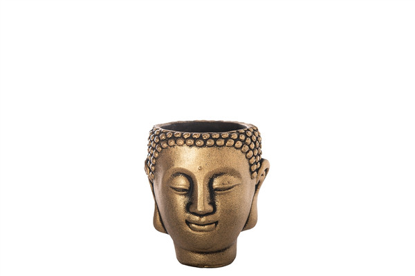 Cement Meditating Buddha Head Pot Sm Distressed Concrete Finish Gold (Pack Of 6) 28226 By Urban Trends