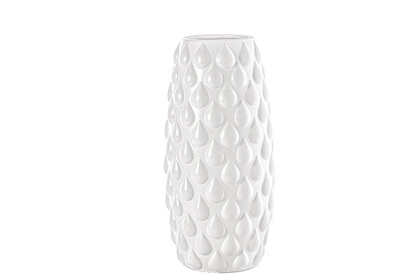 Ceramic Round Vase With Embossed Water Drops Pattern Design Body Lg Matte Finish White (Pack Of 4) 31876 By Urban Trends