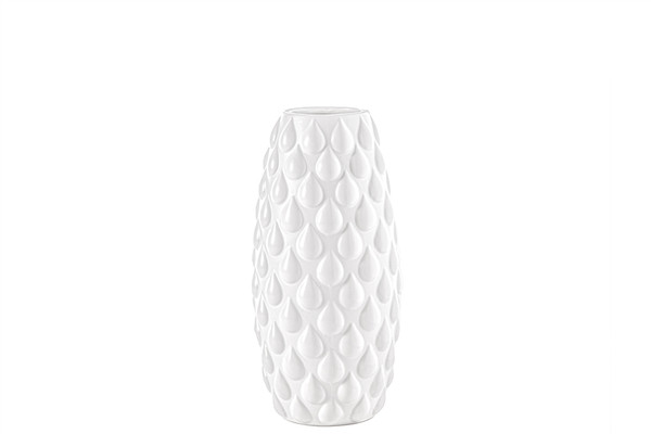 Ceramic Round Vase With Embossed Water Drops Pattern Design Body Sm Matte Finish White (Pack Of 4) 31877 By Urban Trends