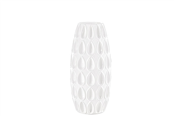 Ceramic Round Vase With Debossed Water Drops Pattern Design Body Sm Matte Finish White (Pack Of 4) 31879 By Urban Trends