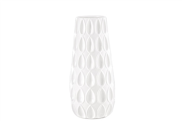 Ceramic Round Vase With Debossed Water Drops Pattern And Flared Bottom Design Body Lg Matte Finish White (Pack Of 4) 31880 By Urban Trends