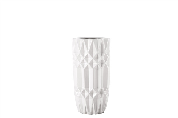 Ceramic Round Vase With Embossed Crystal Pattern Design Body Sm Gloss Finish White (Pack Of 4) 31883 By Urban Trends