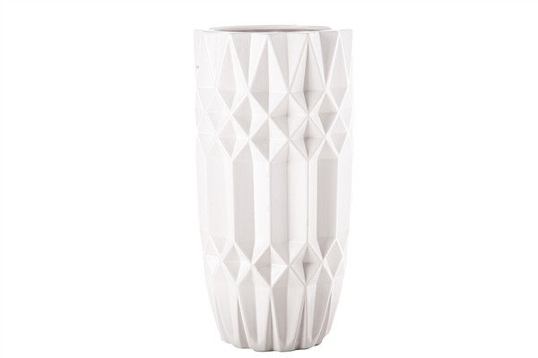 Ceramic Round Vase With Embossed Crystal Pattern Design Body Lg Matte Finish White (Pack Of 4) 31891 By Urban Trends