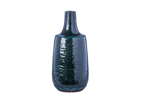Ceramic Round Organic Bottle Vase With Bumpy Ribbed Design Body Gloss Finish Dark Cadet Blue (Pack Of 4) 32689 By Urban Trends