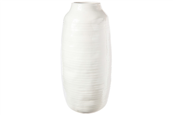 Ceramic Tall Round Vase With Gray Rim Mouth And Ribbed Design Body Lg Gloss Finish White (Pack Of 2) 32859 By Urban Trends