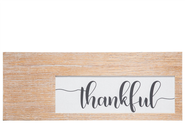 Wood Rectangle Wall Decor With Side Corner "Thankful" In Cursive Writing On Cloth Design Natural Finish Brown (Pack Of 4) 39663 By Urban Trends