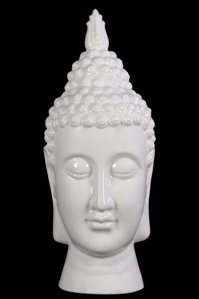 Ceramic Buddha Head With Pointed Ushnisha And Elongated Face Figurinegloss Finish White (Pack Of 2) 40027 By Urban Trends