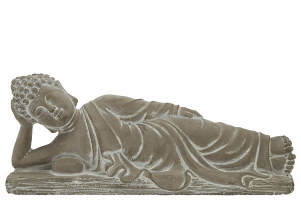 Cement Side Lying Buddha Figurine With Hand On Head Position On Flat Base Lg Natural Finish Gray (Pack Of 4) 41529 By Urban Trends