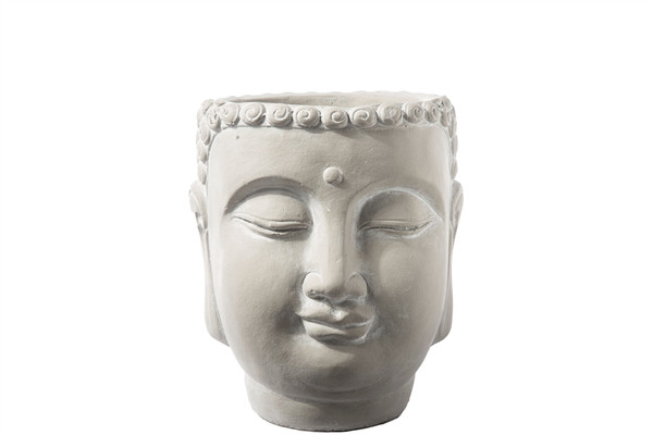 Cement Lady Buddha Head Pot Lg Washed Concrete Finish Gray (Pack Of 4) 41540 By Urban Trends