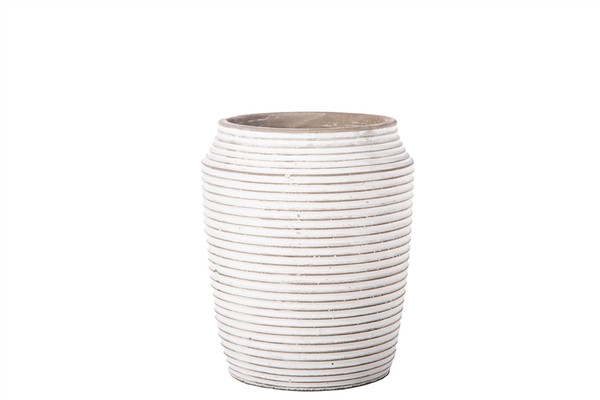 Cement Round Pot With Embossed Stripe Pattern Design Body And Tapered Bottom Sm Washed Concrete Finish White (Pack Of 6) 41548 By Urban Trends
