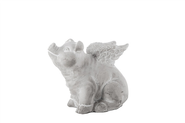 Cement Sitting And Facing High Winged Piglet Figurine Washed Concrete Finish Gray (Pack Of 6) 41561 By Urban Trends