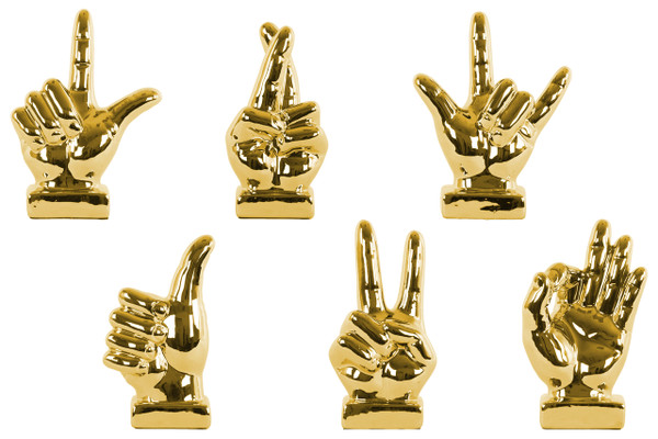 Ceramic Hand Signal Sculpture On Base Assortment Of Six Sm Chrome Finish Gold (Pack Of 6) 43060-AST By Urban Trends