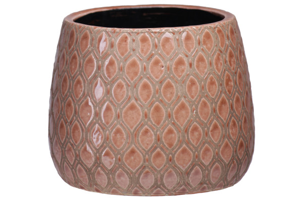 Terracotta Round Bellied Pot With Black Inner Surface And Leaf Shape Pattern Design Body Lg Gloss Finish Apricot (Pack Of 6) 44006 By Urban Trends