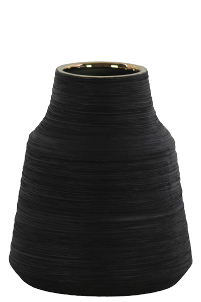 Ceramic Round Vase With Broad Lips, Short Neck And Combed Design Body Sm Coated Finish Black (Pack Of 4) 45716 By Urban Trends